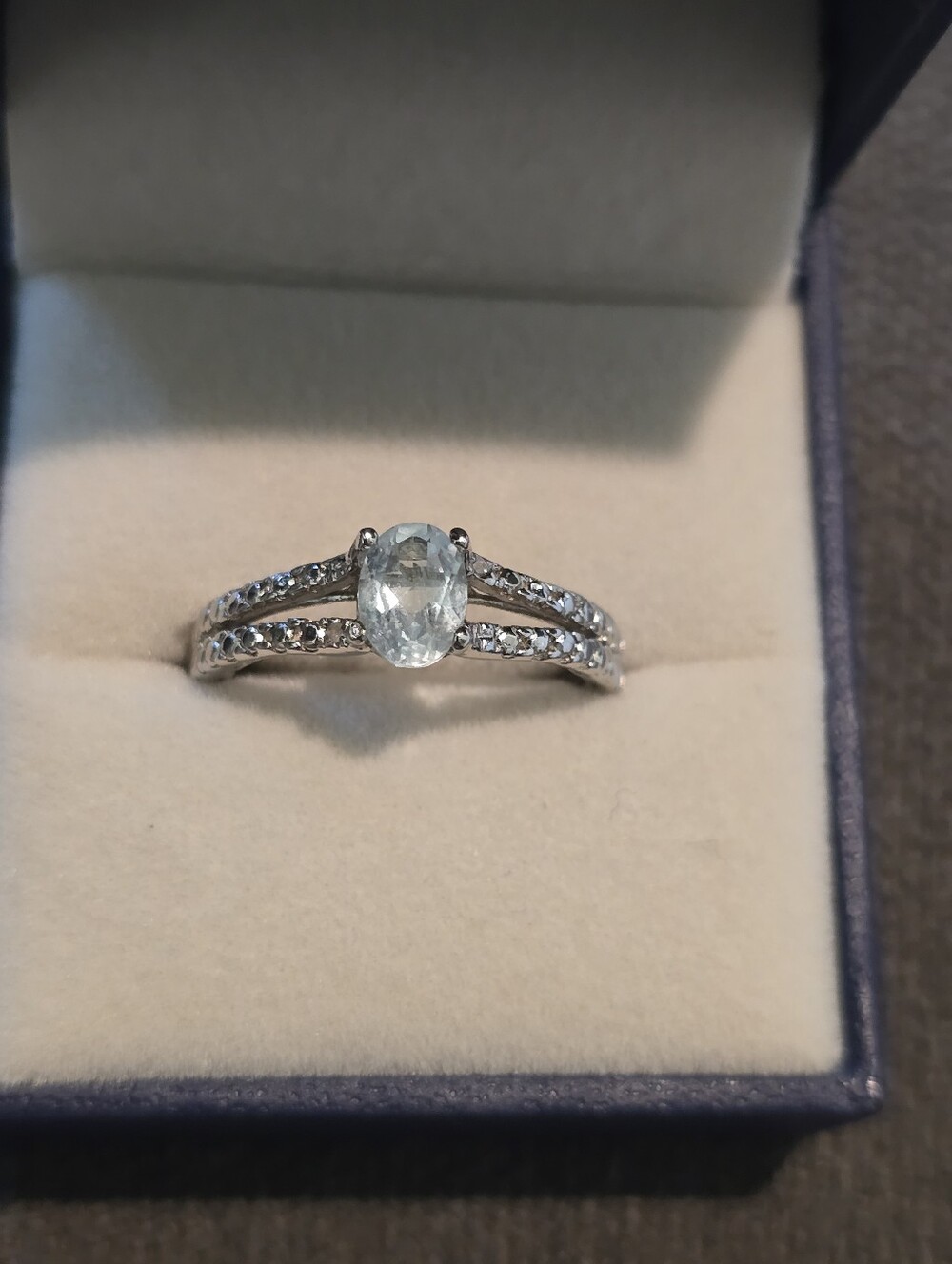 Sterling Silver Aquamarine Split-Shank Ring with Pavé Accents